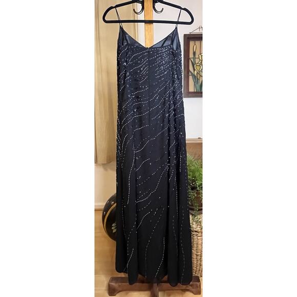 Caterina Black Spaghetti Straps Beaded Prom Gown,Teddi Black Velvet Jacket Sz 10 - Picture 3 of 10